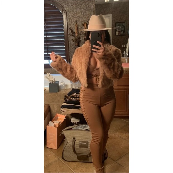 Fashion Nova Tan Lace Up Pant & Crop Bustier Set - Picture 4 of 4